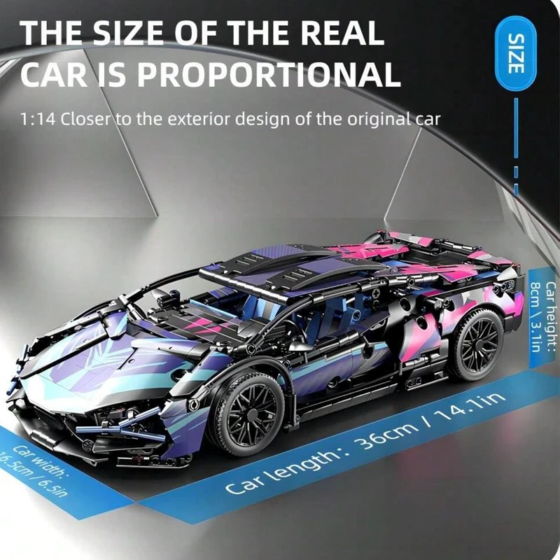 Cyberpunk Lamborghini Sports Car Building Blocks Set - 1314 Pieces, Assembled Model Scale Size 1.14 - Ages 10+